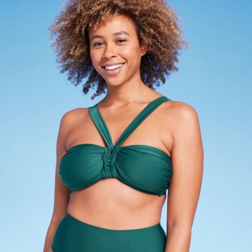 Shade & Shore Twist Center Front Bandeau Green Bikini Top